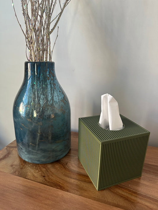 Tissue Box Cover – Olive Green – Cube
