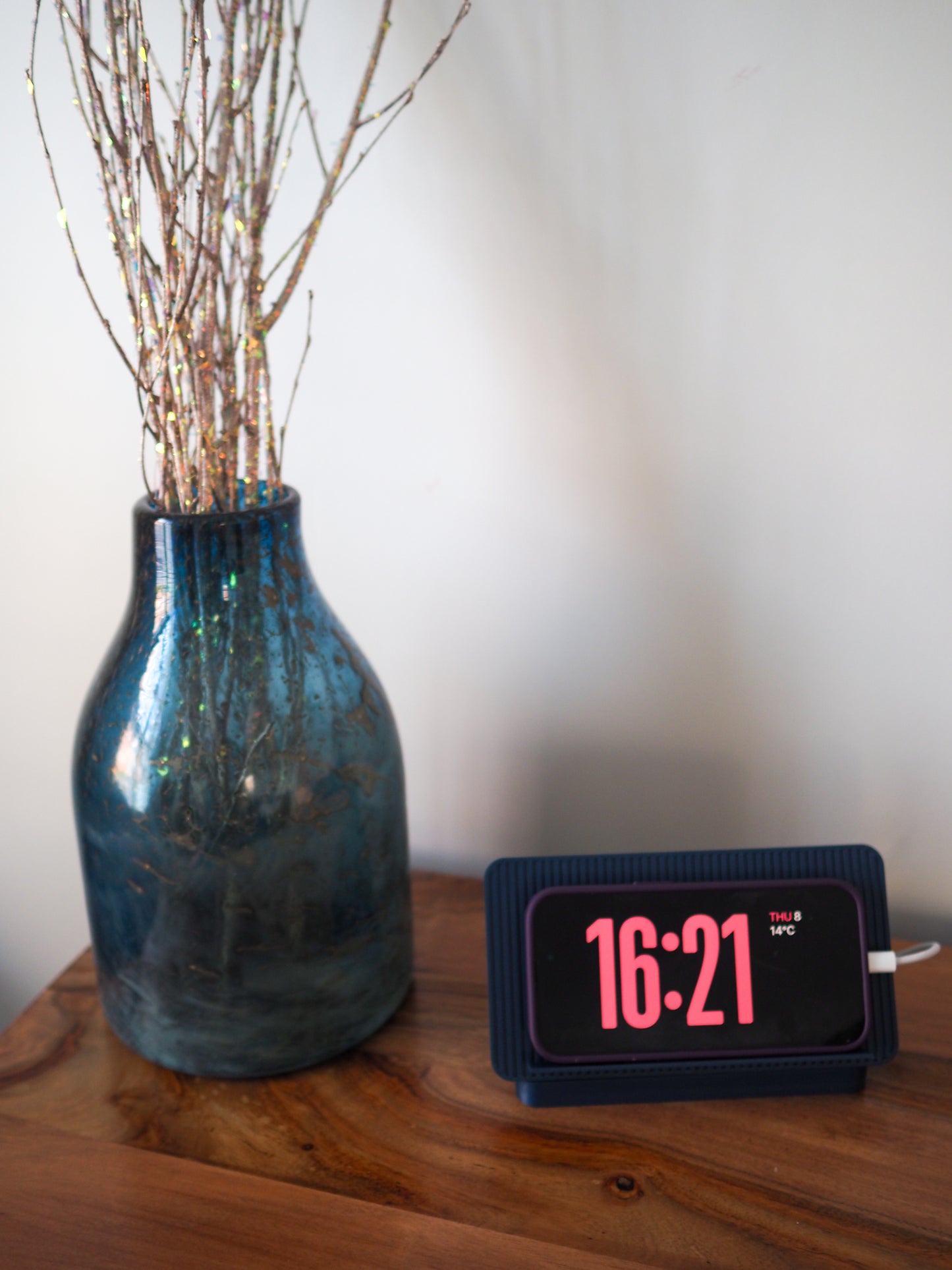 Blue Universal Phone Stand with Alarm Clock Display