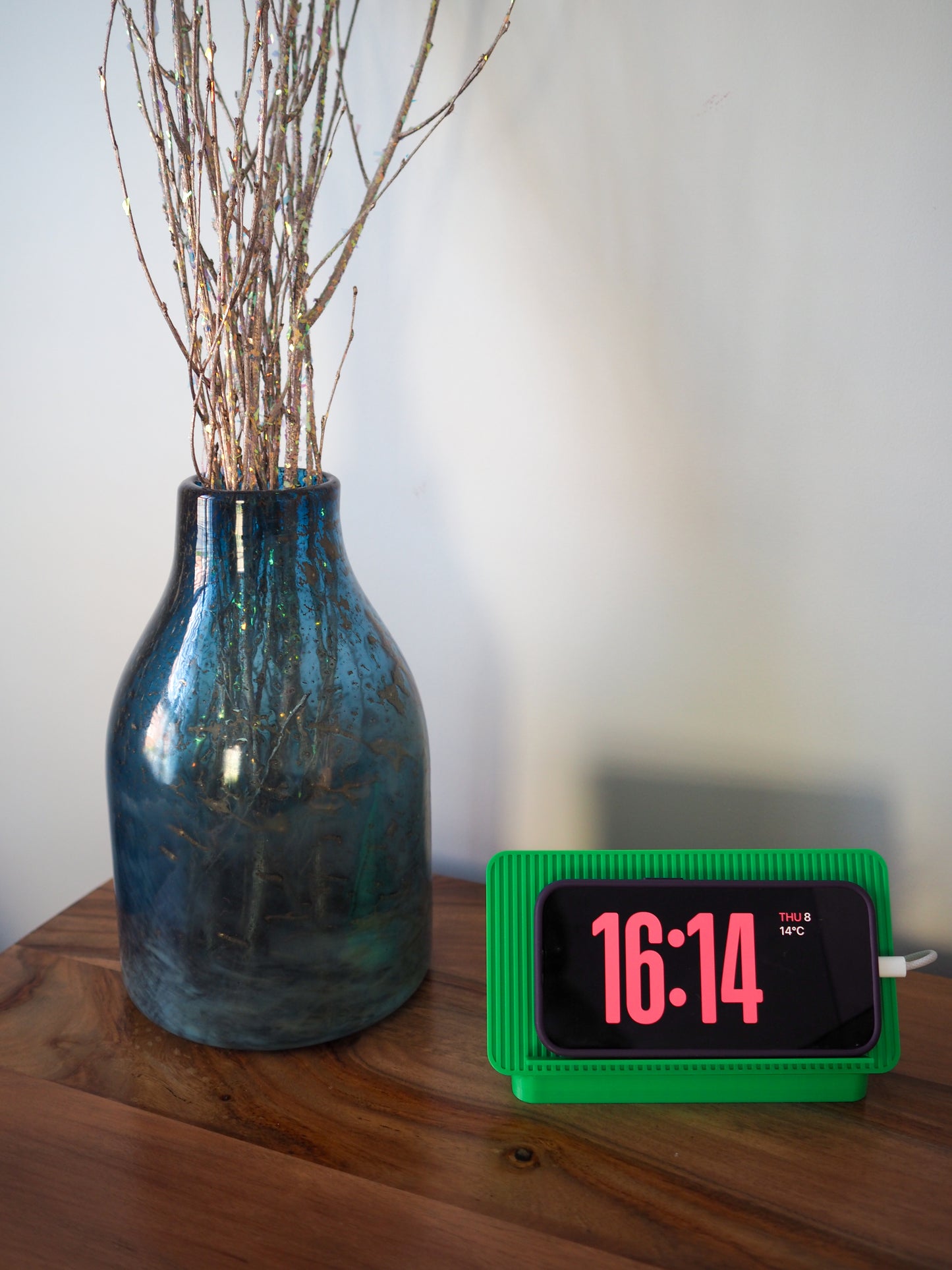 Bright Green Universal Phone Stand with Alarm Clock Display