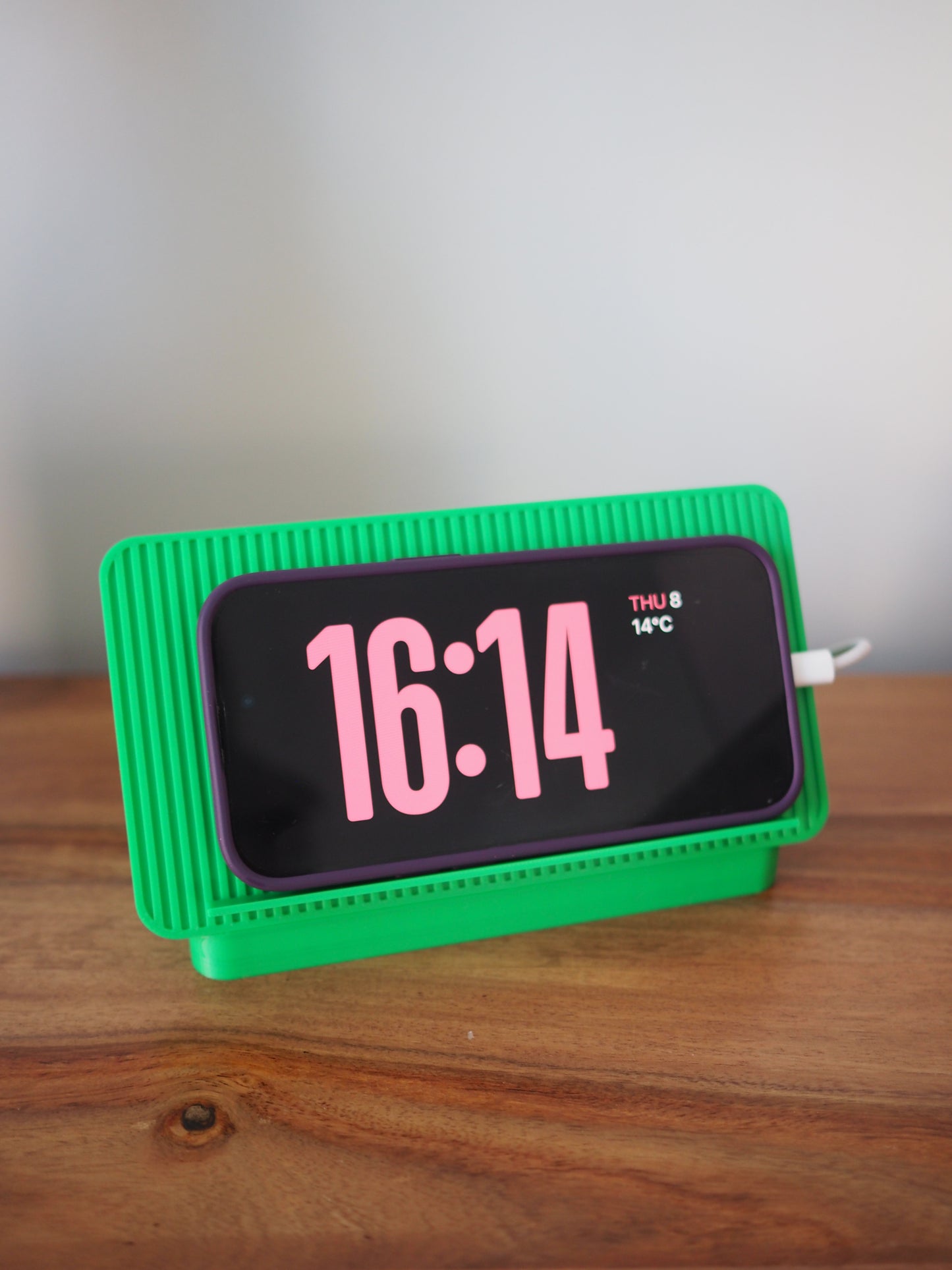 Bright Green Universal Phone Stand with Alarm Clock Display