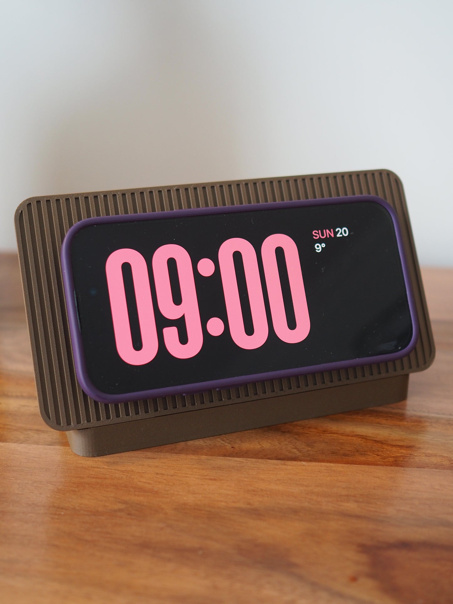 Brown Alarm Clock iPhone MagSafe Landscape Charging Stand