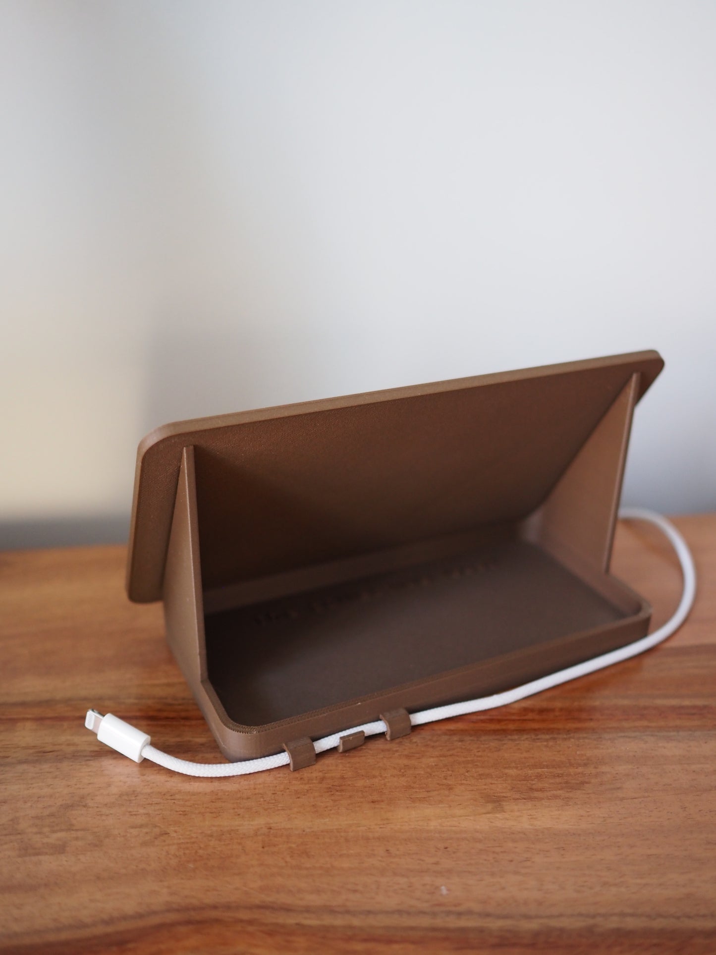 Brown Universal Phone Stand with Alarm Clock Display