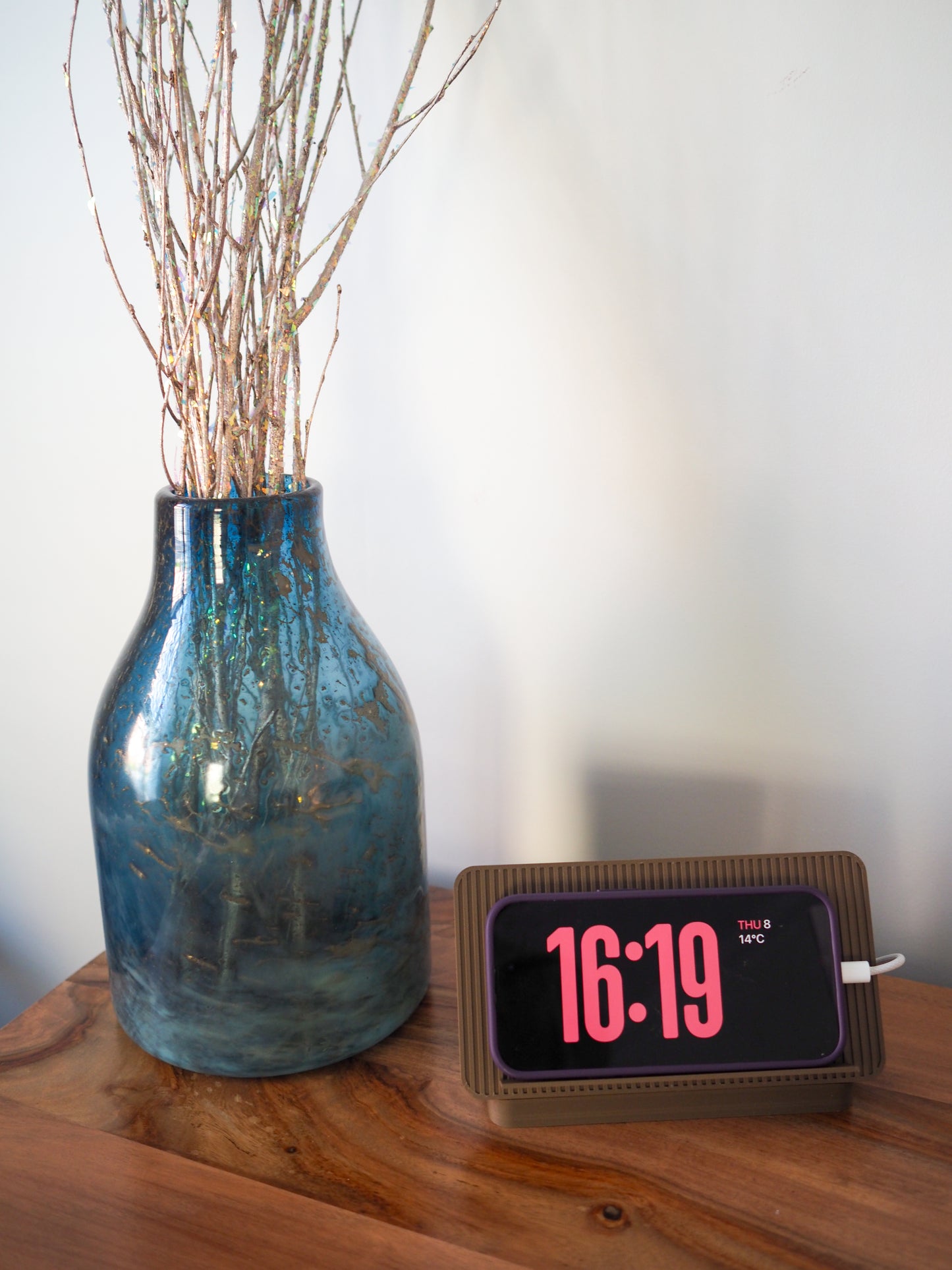 Brown Universal Phone Stand with Alarm Clock Display