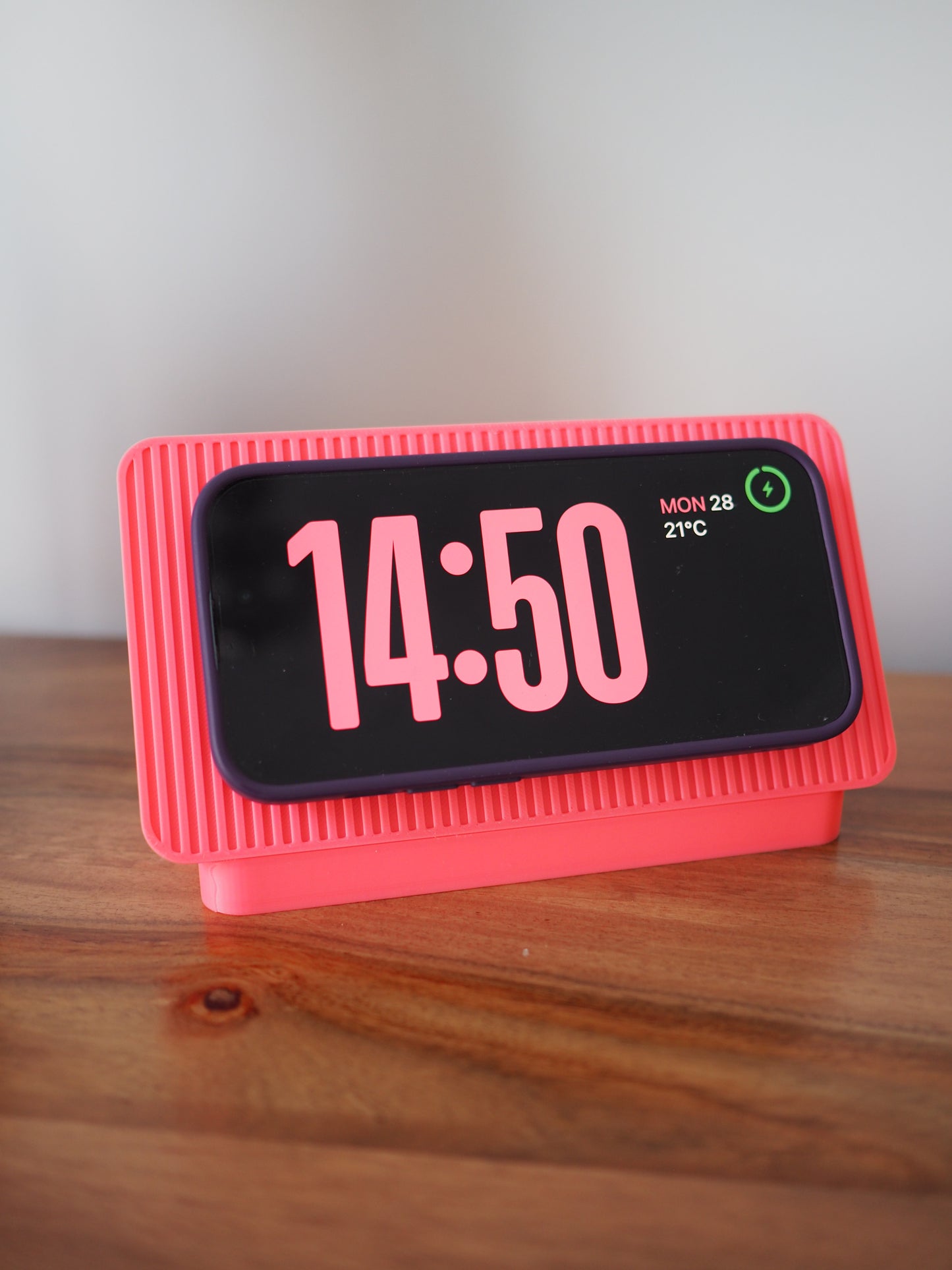 Pink Alarm Clock iPhone MagSafe Landscape Charging Stand