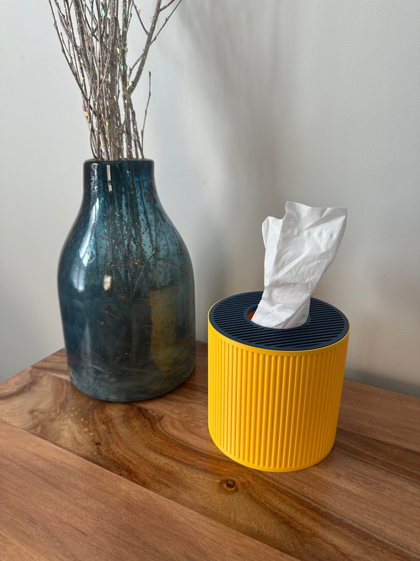 Tissue Box Cover – Blue/Yellow – Cylinder