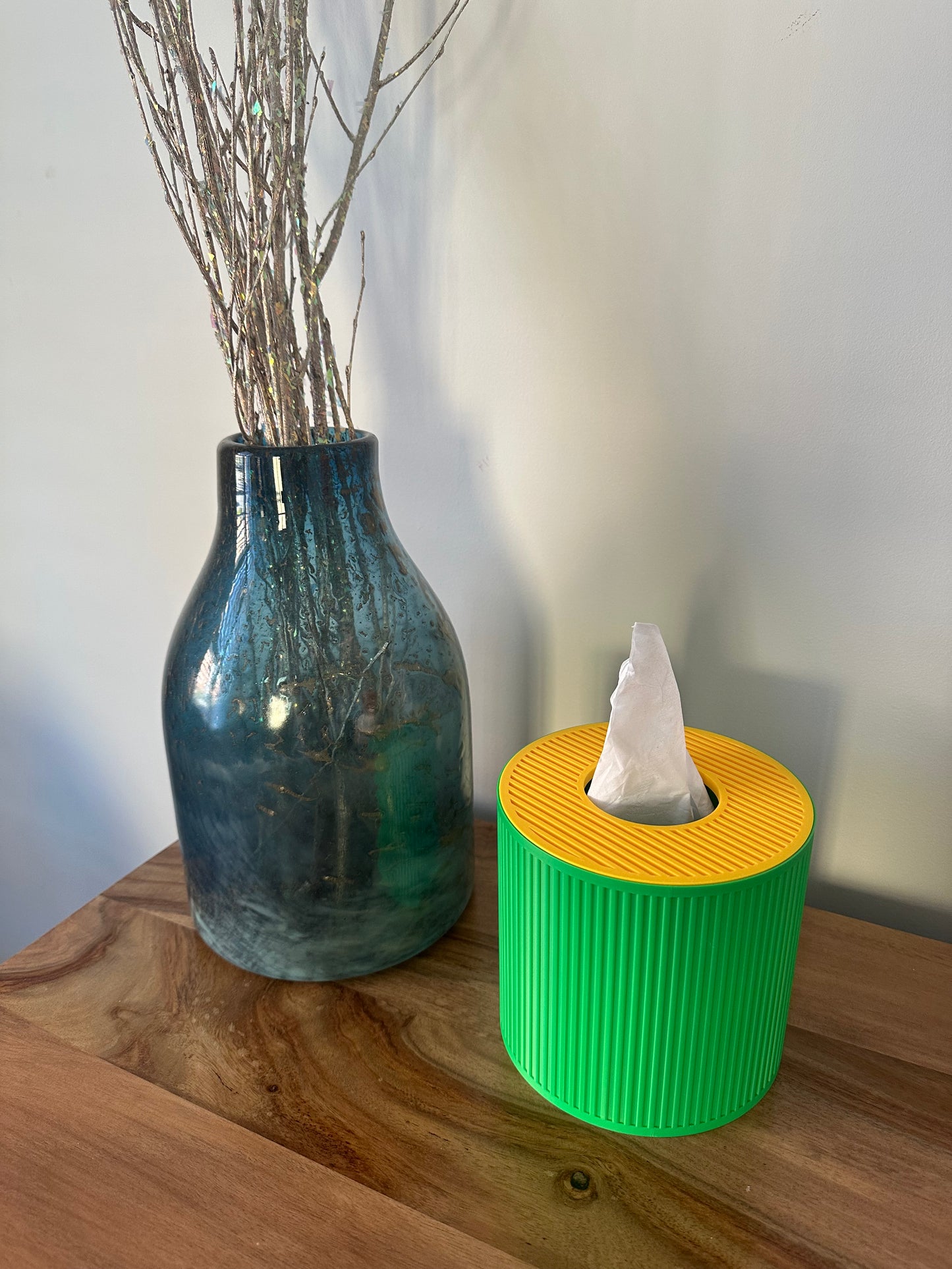 Tissue Box Cover – Yellow/Green – Cylinder