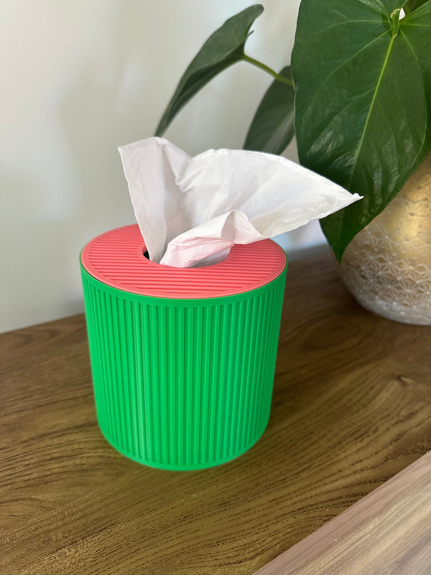Tissue Box Cover – Pink/Green – Cylinder