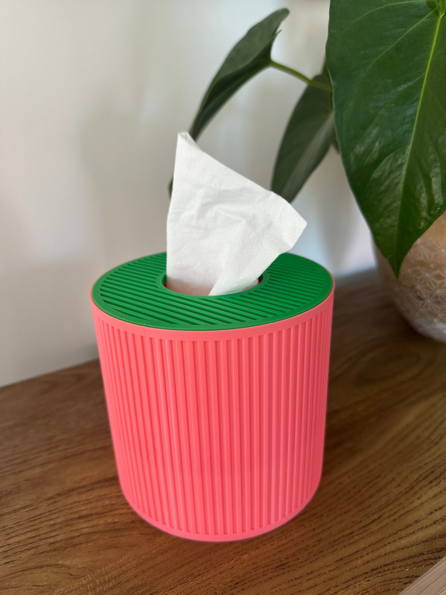 Tissue Box Cover – Pink/Green – Cylinder