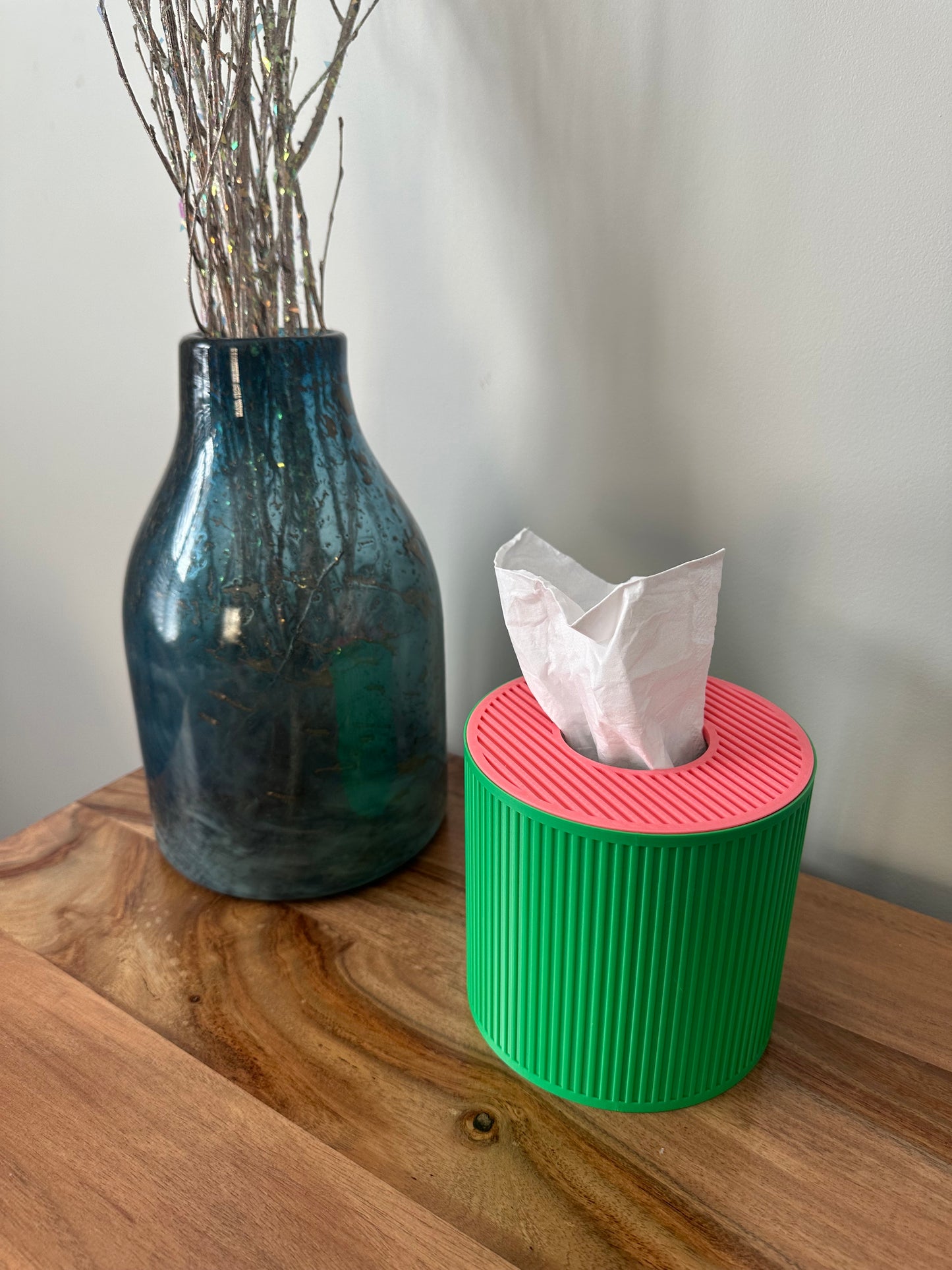 Tissue Box Cover – Pink/Green – Cylinder