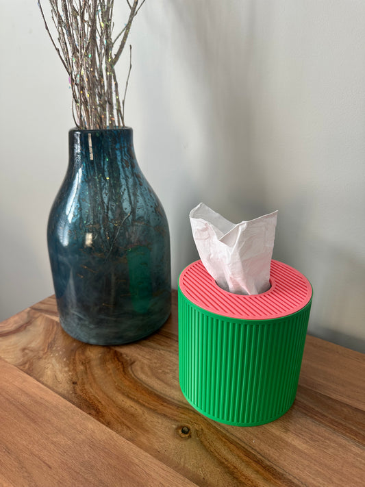 Tissue Box Cover – Pink/Green – Cylinder