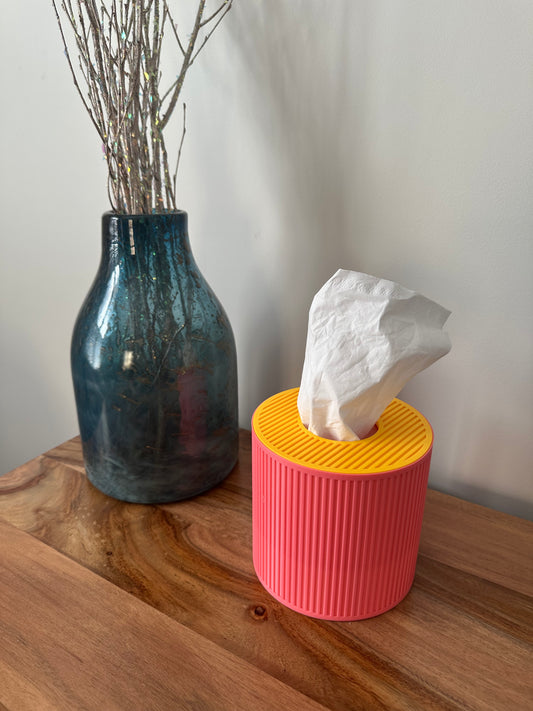 Tissue Box Cover – Pink/Yellow – Cylinder