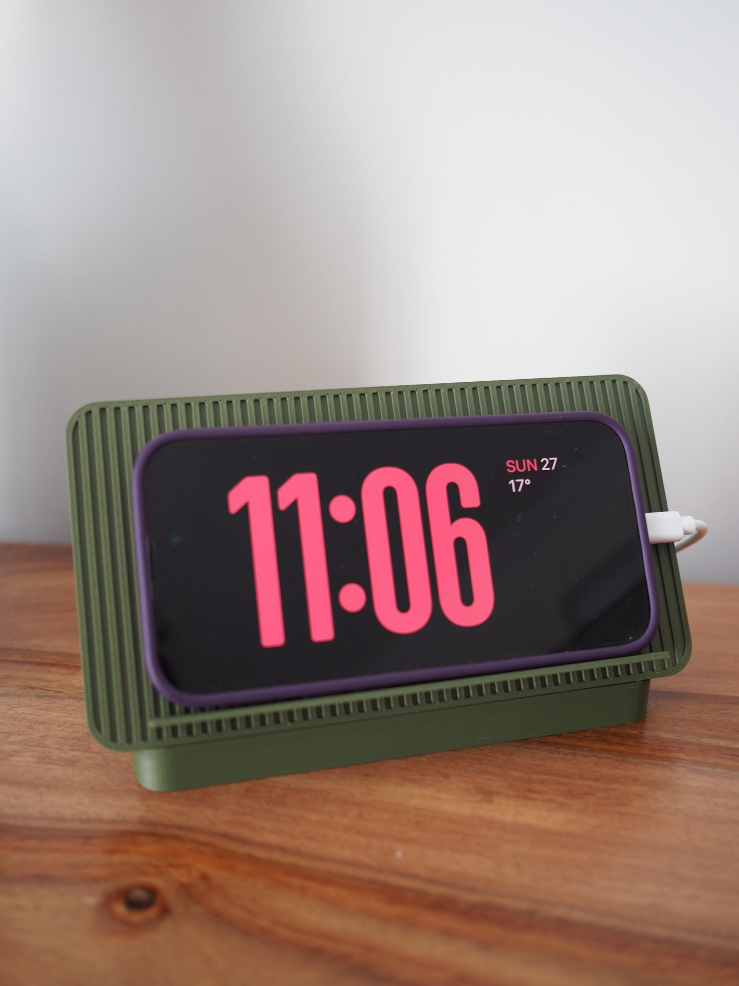 Olive Green Universal Phone Stand with Alarm Clock Display