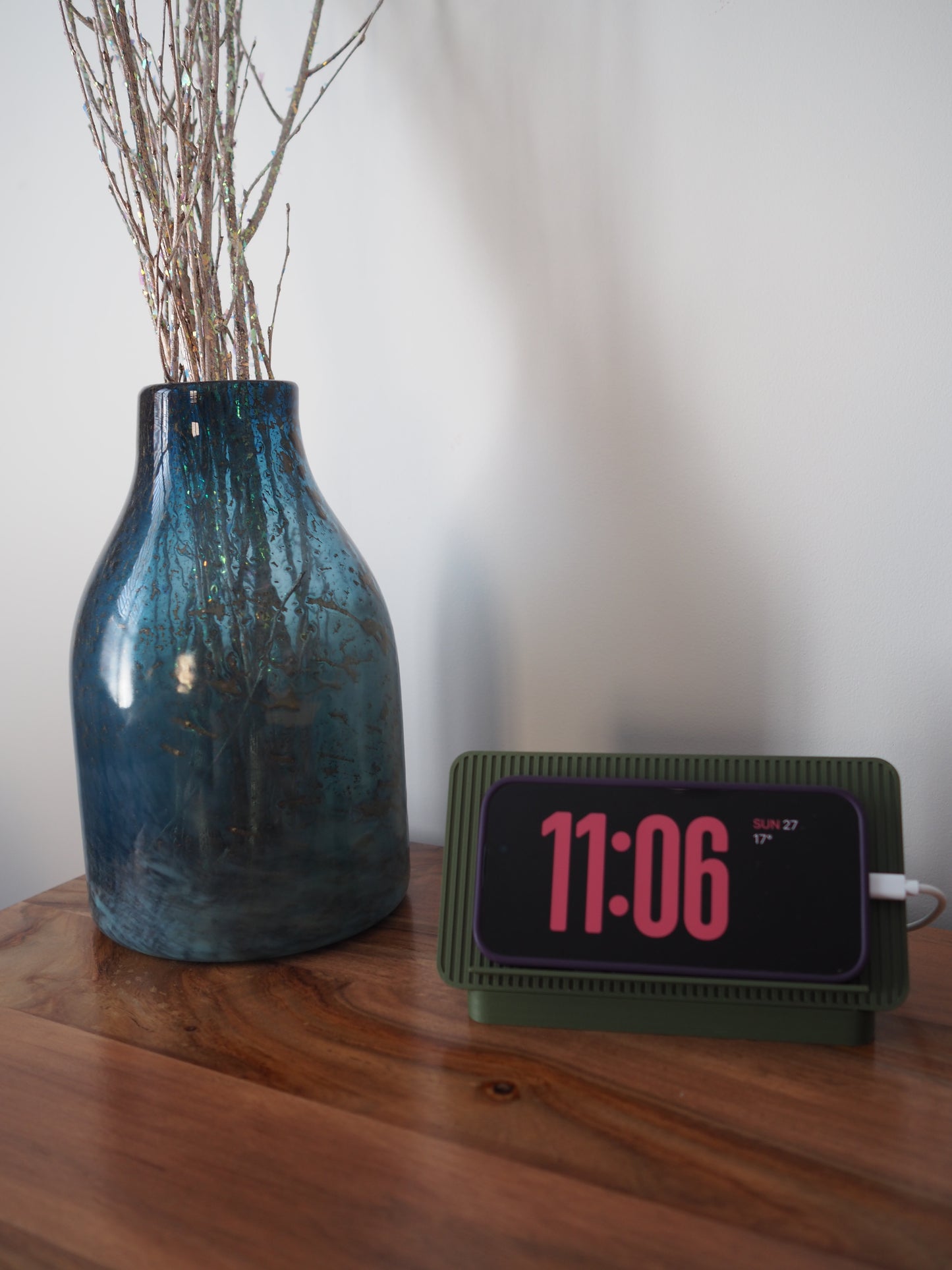 Olive Green Universal Phone Stand with Alarm Clock Display