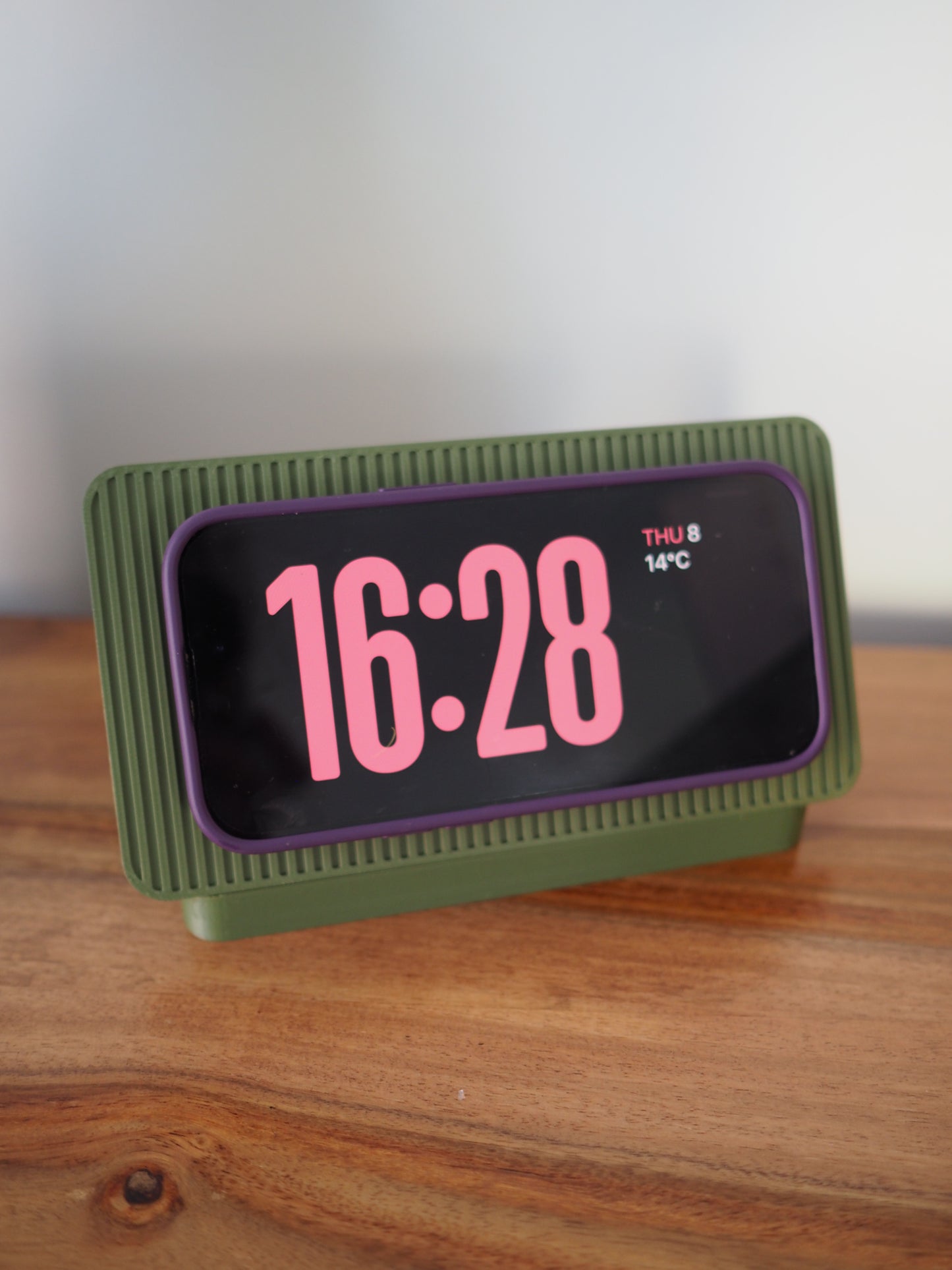 Olive Green Alarm Clock iPhone MagSafe Landscape Charging Stand