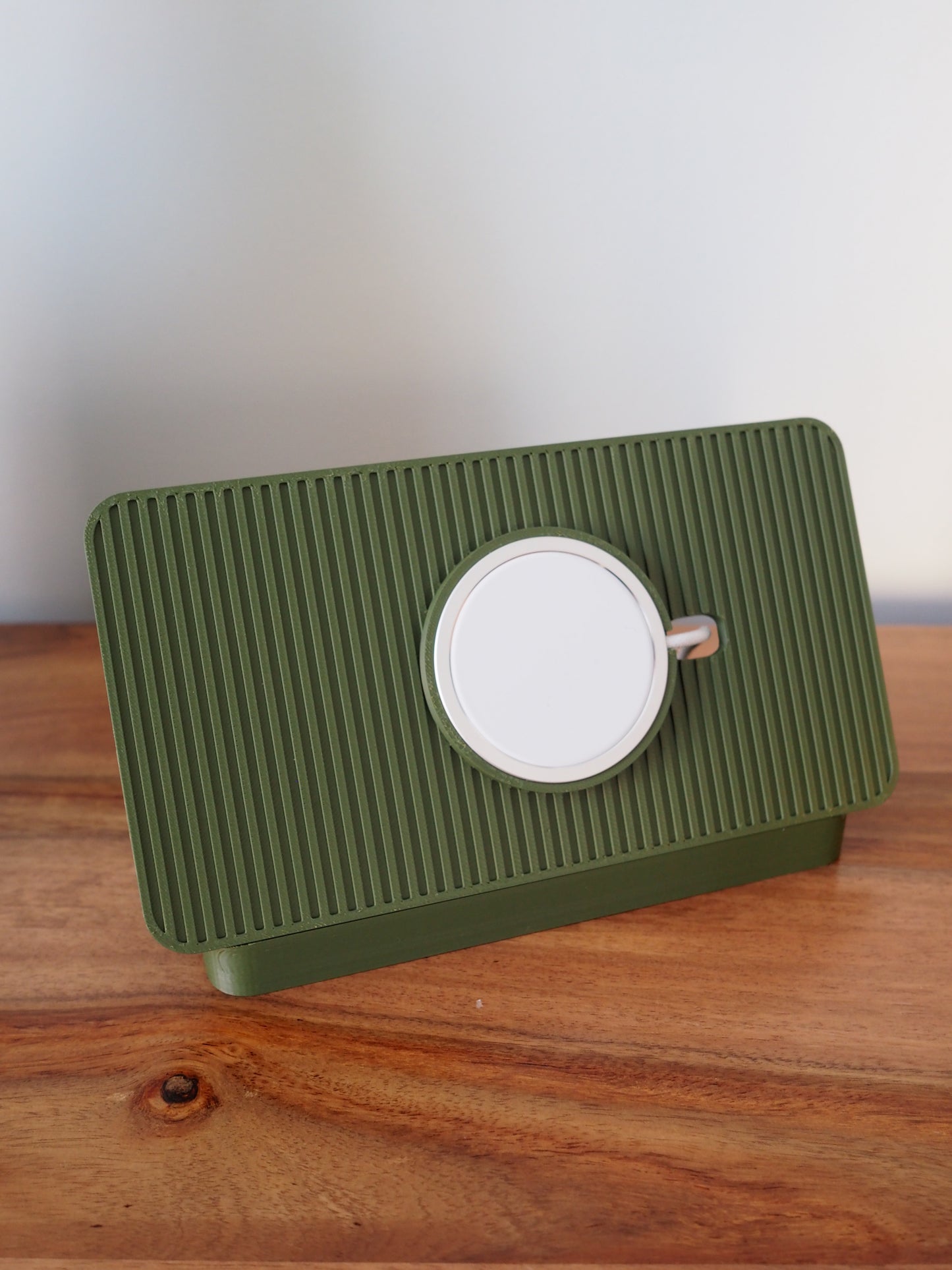 Olive Green Alarm Clock iPhone MagSafe Landscape Charging Stand