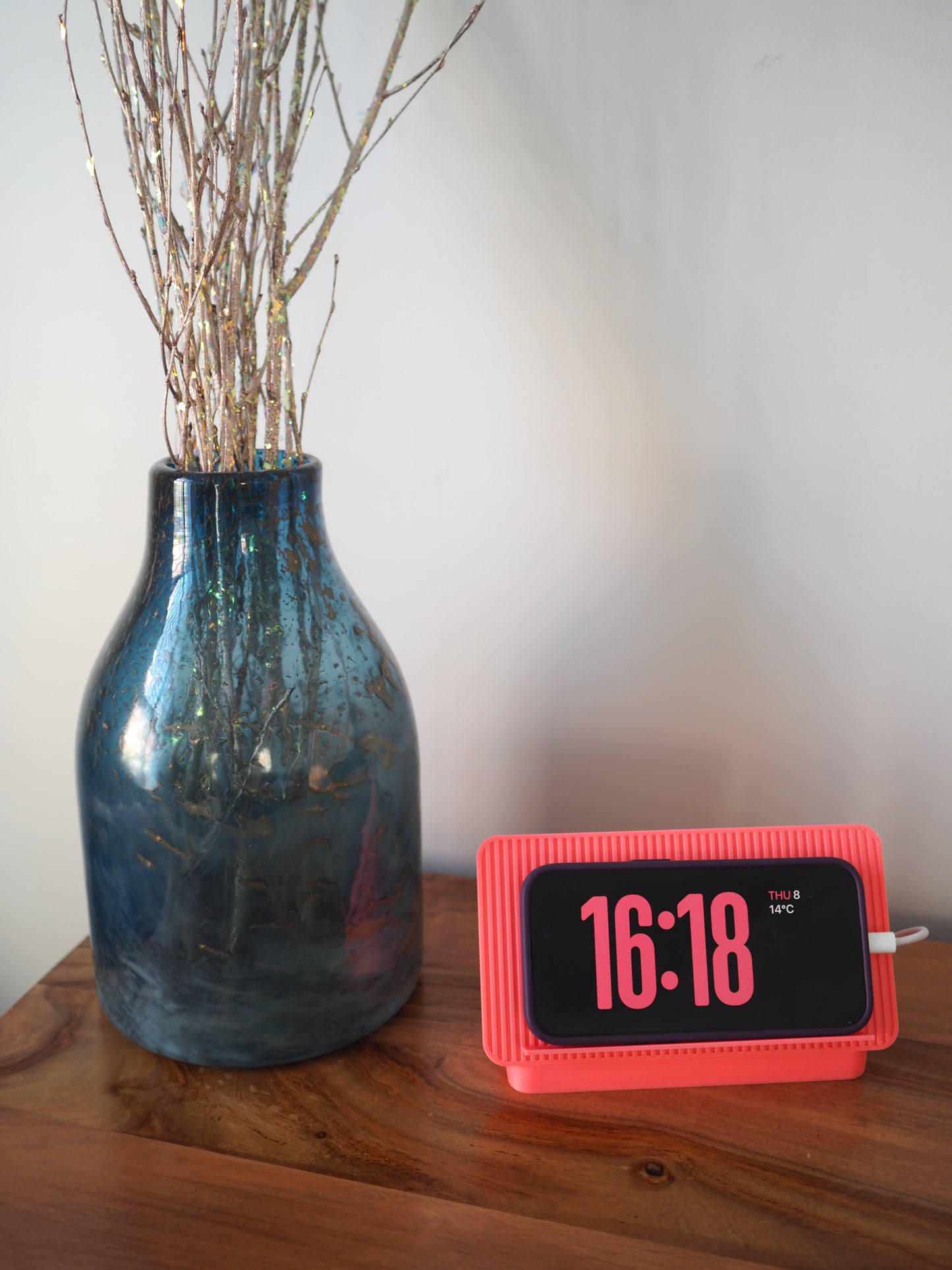 Pink Universal Phone Stand with Alarm Clock Display