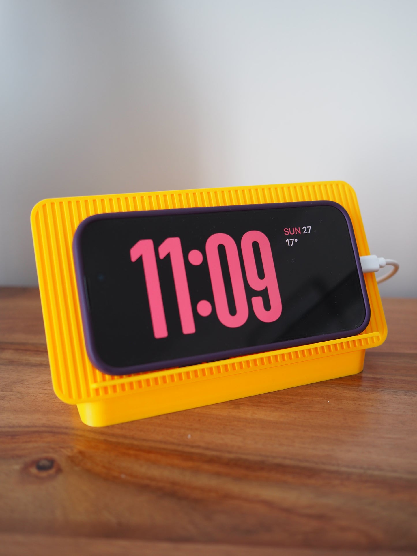 Yellow Universal Phone Stand with Alarm Clock Display