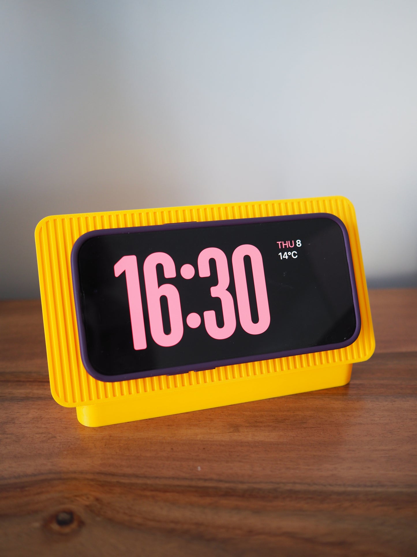 Yellow Alarm Clock iPhone MagSafe Landscape Charging Stand