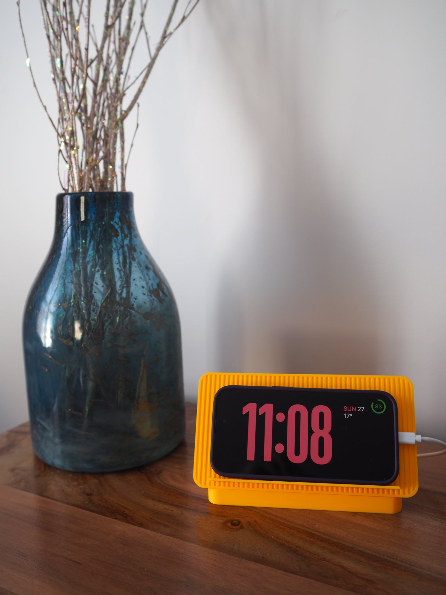 Yellow Universal Phone Stand with Alarm Clock Display